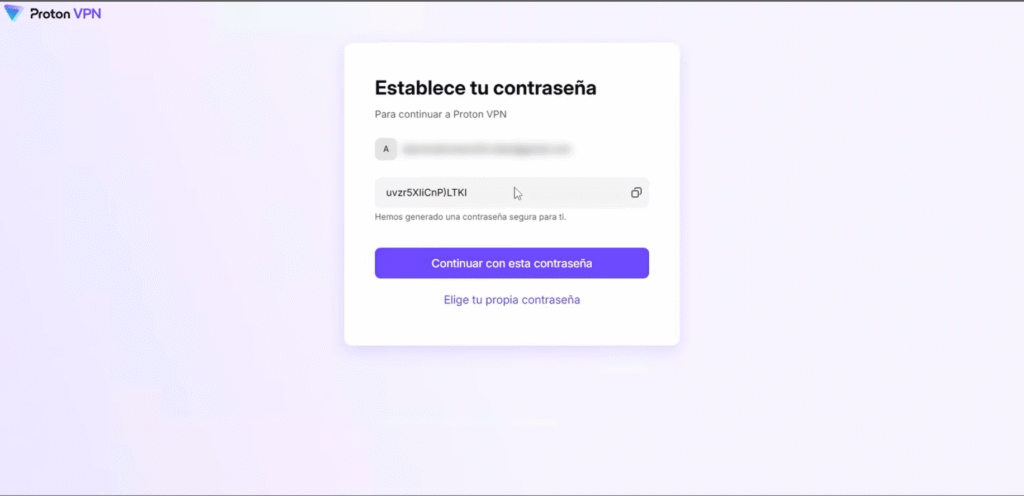 🔐 Cómo instalar Proton VPN en Windows paso a paso 🖥️ 5 Pantalla para establecer una contraseña en Proton VPN tras introducir el correo electrónico.