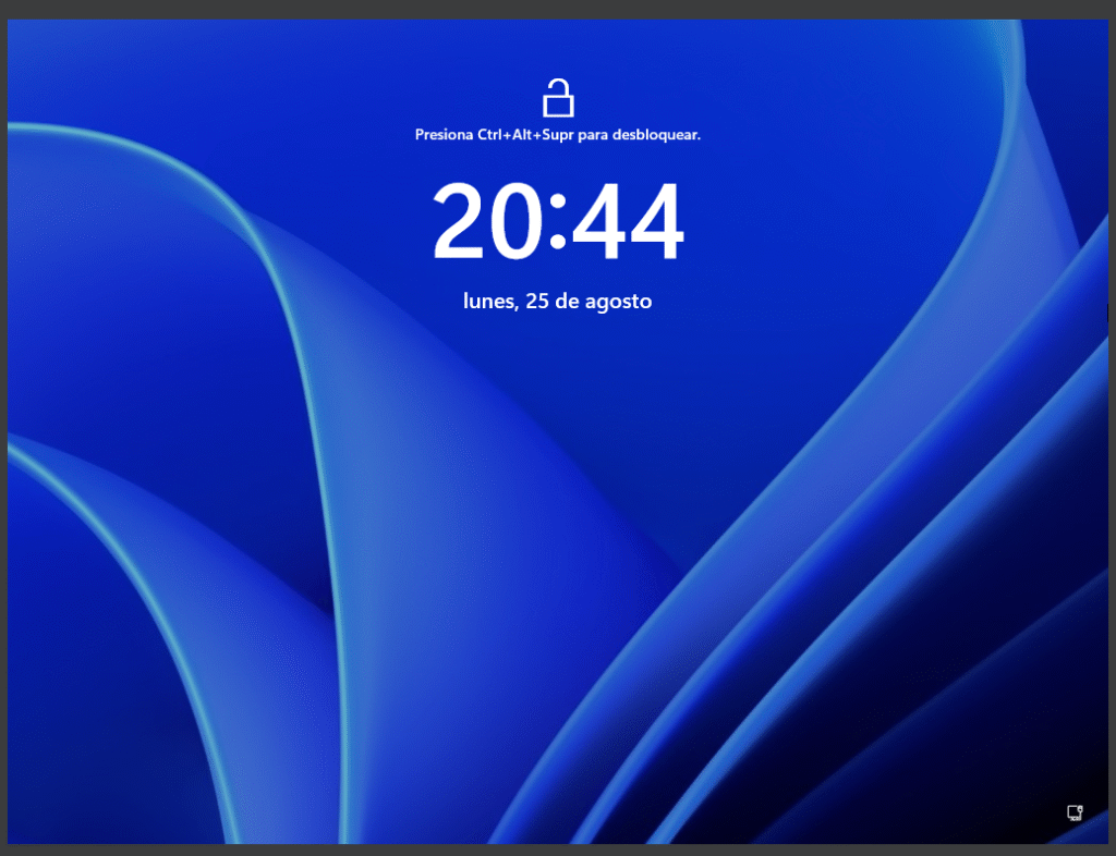 Instalar Windows Server 2025 en VirtualBox paso a paso 22 Pantalla de bloqueo de Windows Server 2025 solicitando Ctrl+Alt+Supr para iniciar sesión
