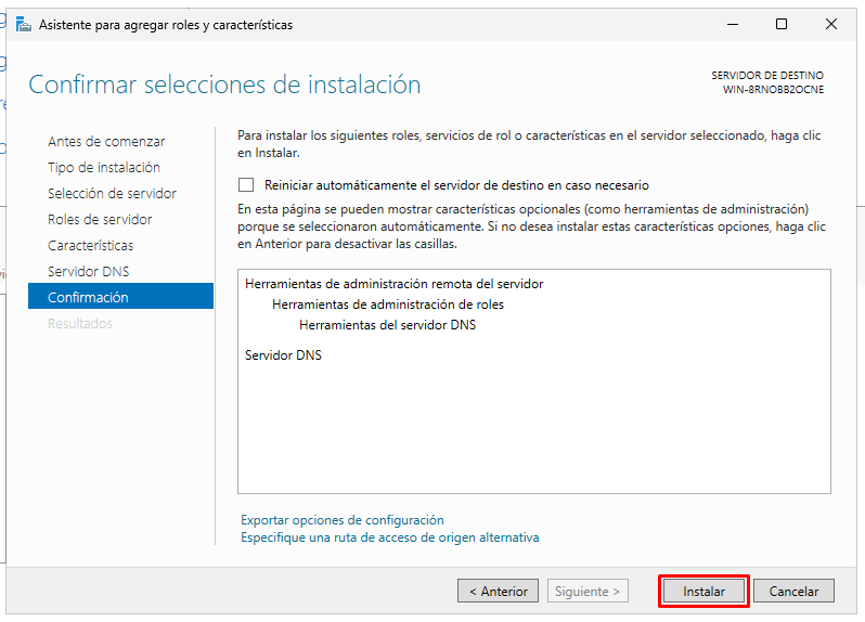 Instalar servicio DNS en Windows Server 2025 16 Confirmar instalación del rol Servidor DNS en Windows Server 2025
