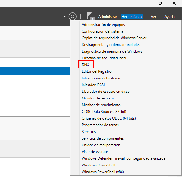 Abrir consola DNS desde Herramientas en Windows Server 2025 para configurar zonas DNS