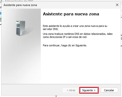 Asistente para crear zona de búsqueda inversa en Windows Server 2025