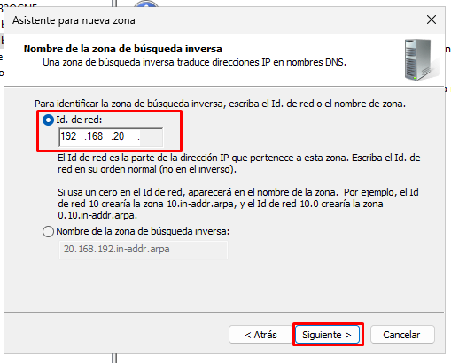 Configurar ID de red para zona de búsqueda inversa en Windows Server 2025
