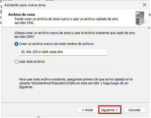 Crear archivo de zona de búsqueda inversa en Windows Server 2025 para zonas DNS