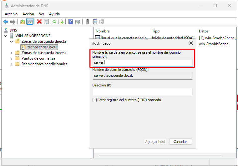 Cómo crear registros A y PTR en DNS de Windows Server 2025
