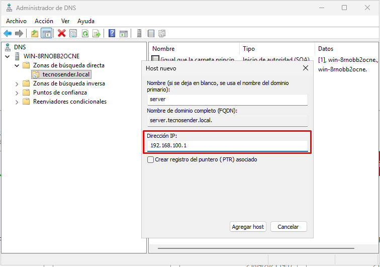 Cómo crear registros A y PTR en DNS de Windows Server 2025