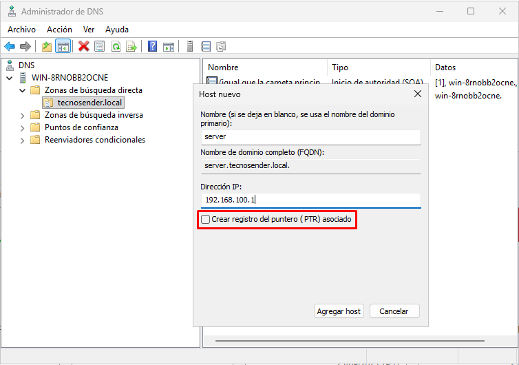 Cómo crear registros A y PTR en DNS de Windows Server 2025