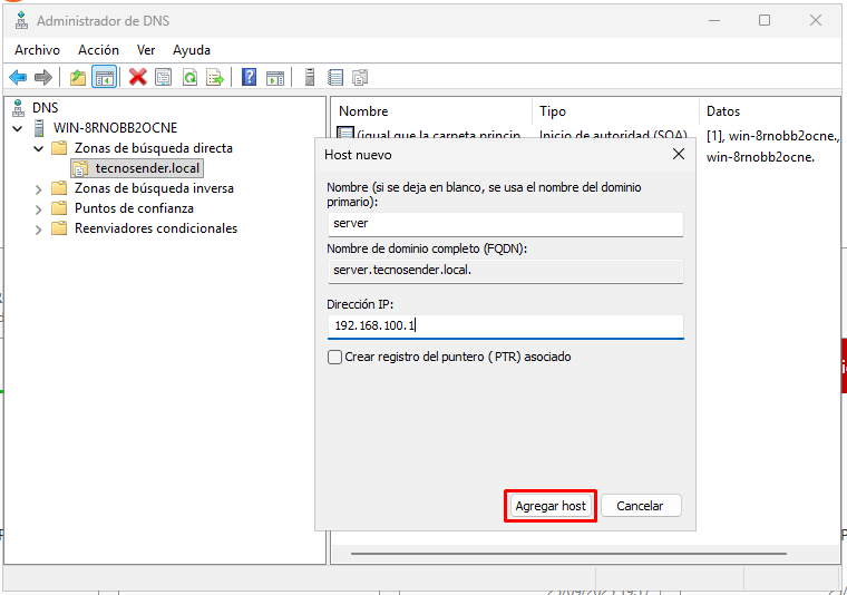 Cómo crear registros A y PTR en DNS de Windows Server 2025