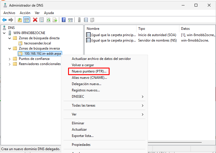 Cómo crear registros A y PTR en DNS de Windows Server 2025