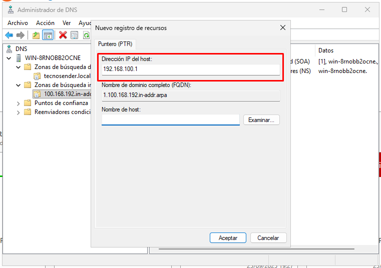 Cómo crear registros A y PTR en DNS de Windows Server 2025