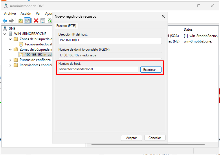 Cómo crear registros A y PTR en DNS de Windows Server 2025